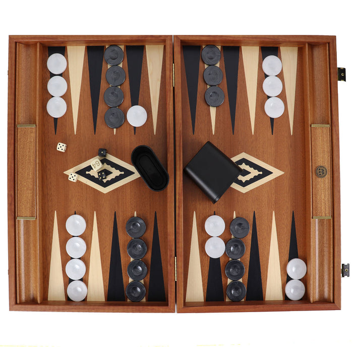Backgammon | Mahogany Inlay | Black & Oak Points | Handmade | Side Racks | 48 x 30cm | BMM1