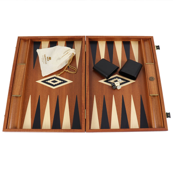 Backgammon | Mahogany Inlay | Black & Oak Points | Handmade | Side Racks | 48 x 30cm | BMM1