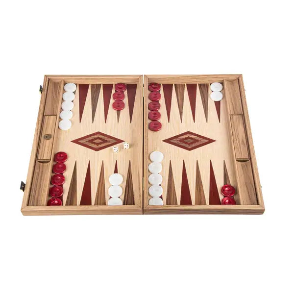 Backgammon | Oak & American Walnut | Red & Walnut Points | Handmade | Side Racks | 48 x 30cm | BKD1RED