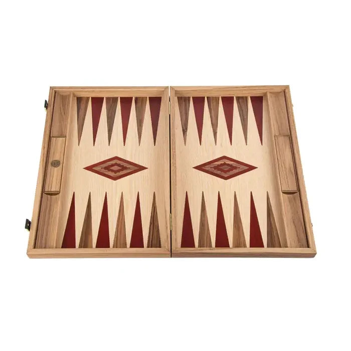 Backgammon | Oak & American Walnut | Red & Walnut Points | Handmade | Side Racks | 48 x 30cm | BKD1RED