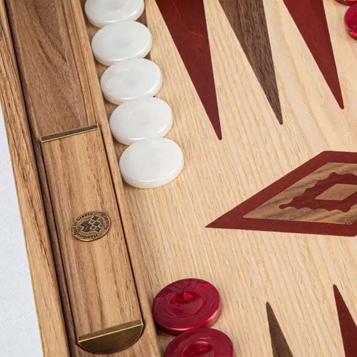 Backgammon | Oak & American Walnut | Red & Walnut Points | Handmade | Side Racks | 48 x 30cm | BKD1RED