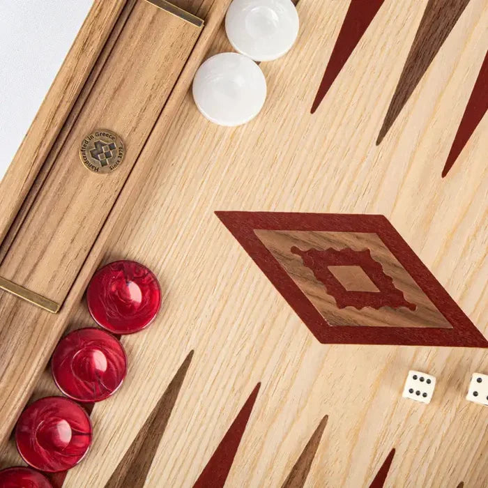 Backgammon | Oak & American Walnut | Red & Walnut Points | Handmade | Side Racks | 48 x 30cm | BKD1RED
