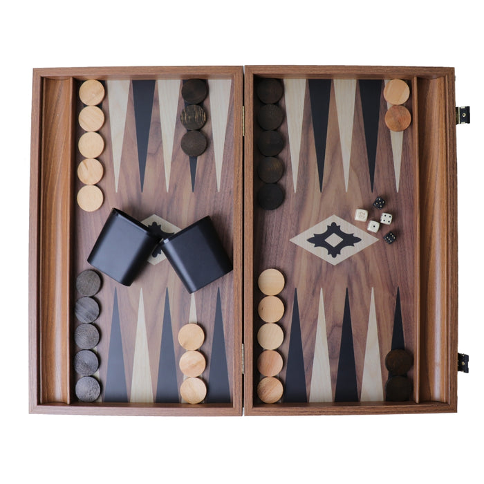 Backgammon | Walnut Replica | Black & Oak Points | Side Racks | 48 x 30cm | BXL1KK