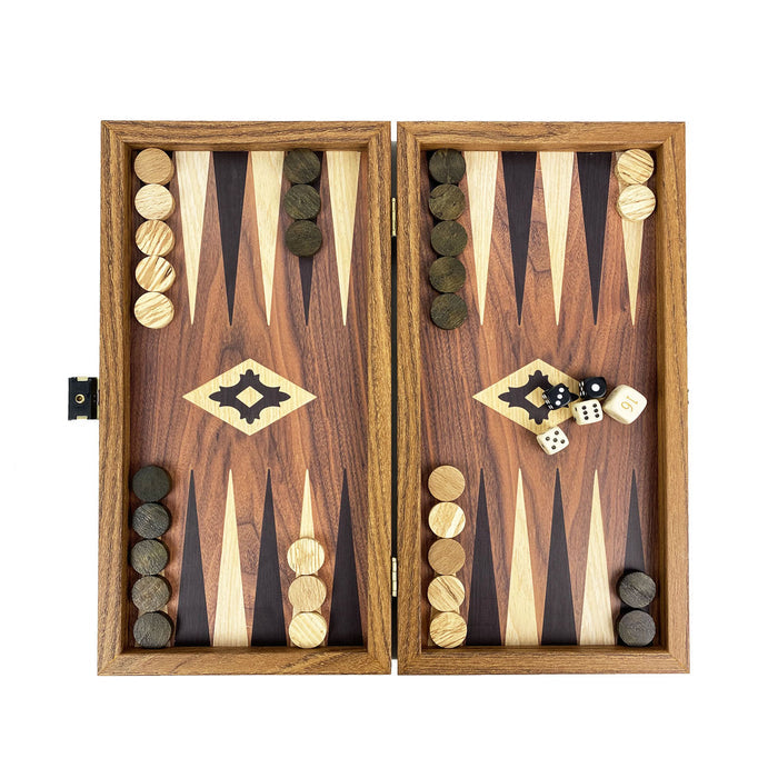 Backgammon | Wooden | Walnut Replica | 30 x 15cm | Black & Oak Points | TXL3KK