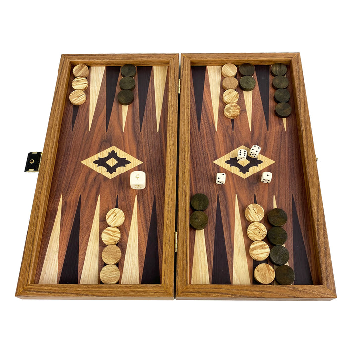 Backgammon | Wooden | Walnut Replica | 30 x 15cm | Black & Oak Points | TXL3KK