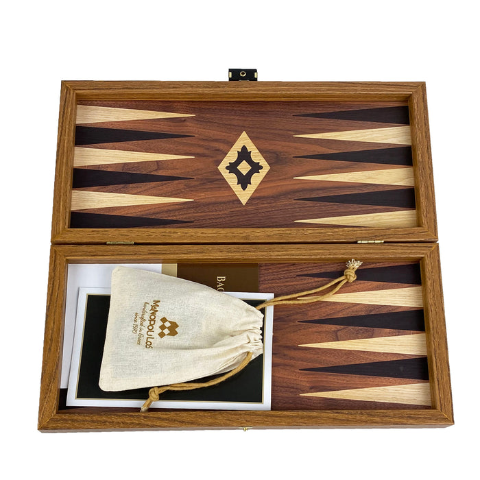 Backgammon | Wooden | Walnut Replica | 30 x 15cm | Black & Oak Points | TXL3KK