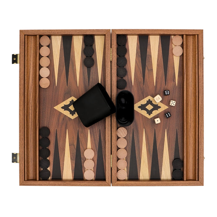 Backgammon | Wooden | Walnut Replica | 38 x 22cm | Black & Oak Points | Side Rack | BXL2KK