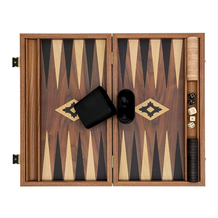 Backgammon | Wooden | Walnut Replica | 38 x 22cm | Black & Oak Points | Side Rack | BXL2KK