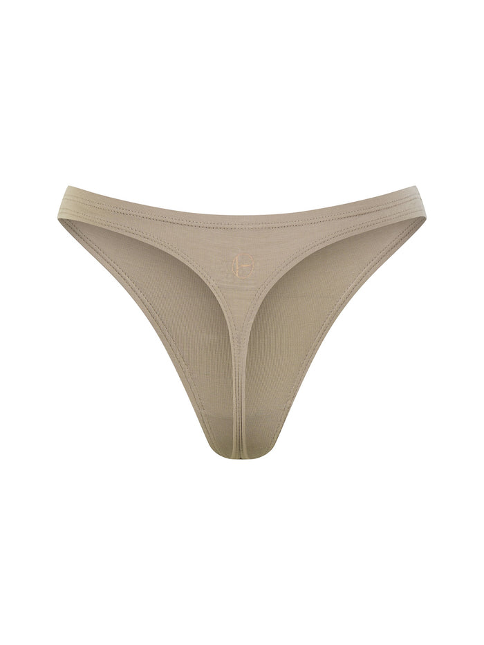 Bamboo caramel tan classic thong g-string underpants on a white background