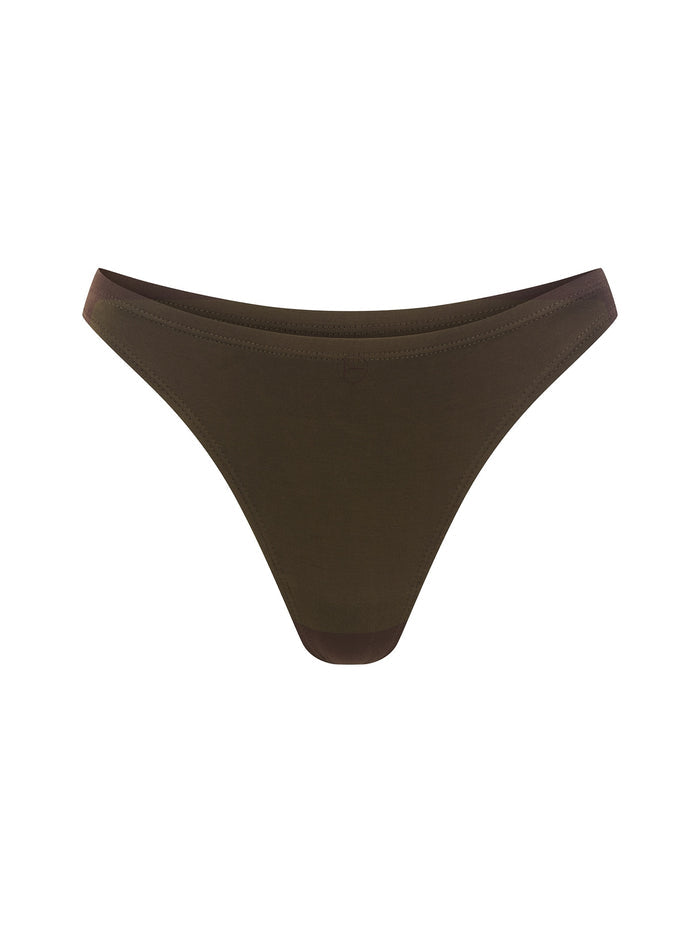 Bamboo cocoa brown classic thong g-string underpants on a white background