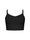 Black crop layering singlet with camisole straps, v neckline, fitted body in crop length, women's bamboo clothing