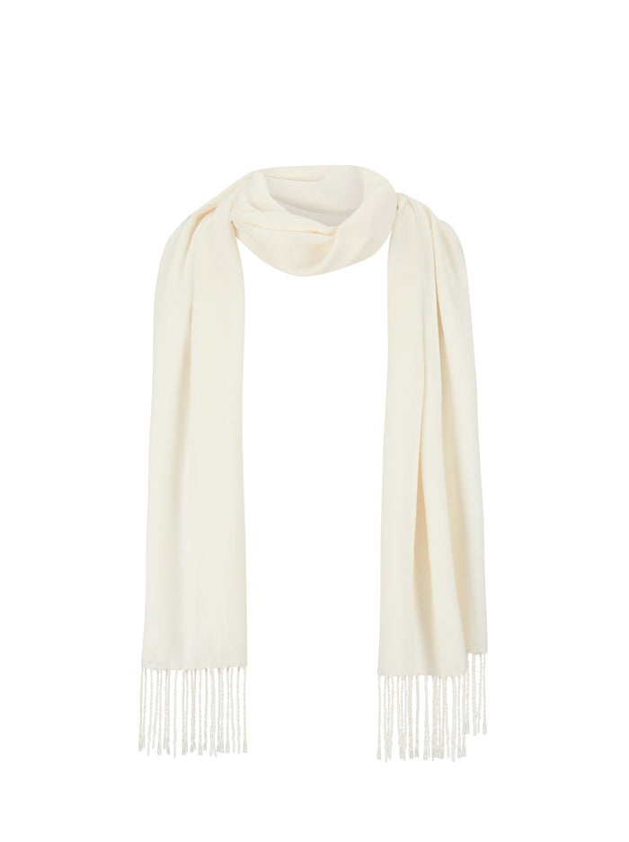 White scarf with fringe on a white background