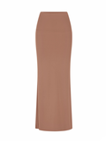 Bamboo toffee brown maxi pencil tube skirt on a white background