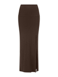 Bamboo cocoa brown pencil skirt with side split on a white background