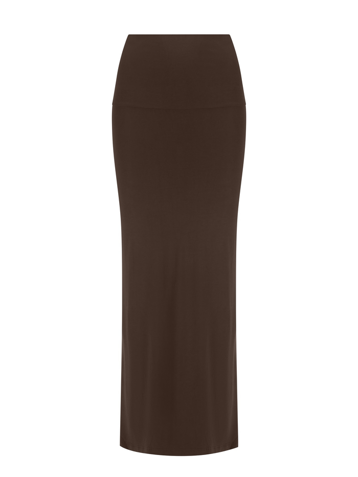 Bamboo cocoa brown pencil skirt on a white background