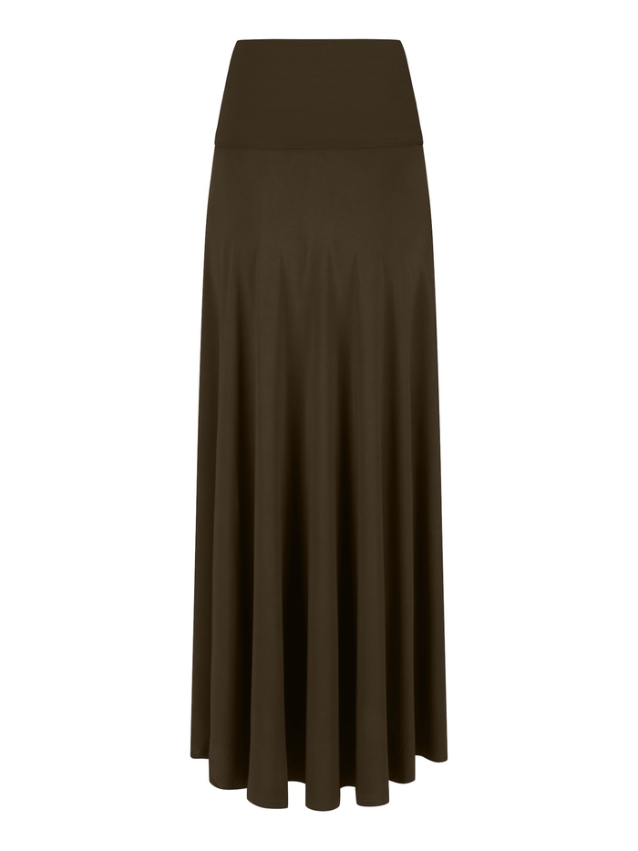 Brown maxi skirt on a white background