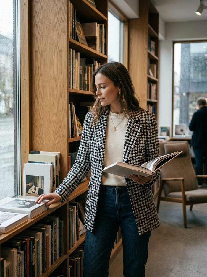 Blazer Check Line Elegant - Nordic bookshop lifestyle mood