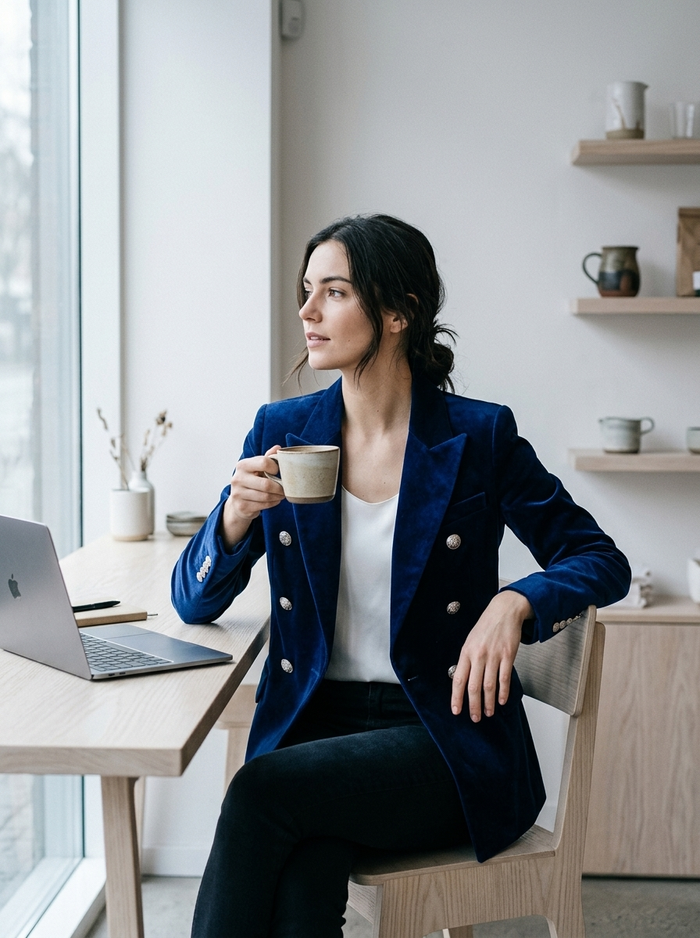 Blazer Cut Perfect - Scandinavian café lifestyle mood