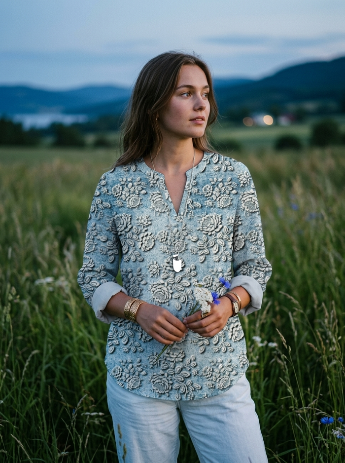 Blouse Blue Dusk Bloom - blue-hour meadow lifestyle mood