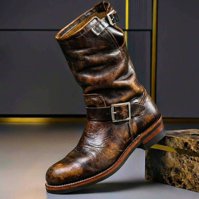 Buckled Aged Leather Boots