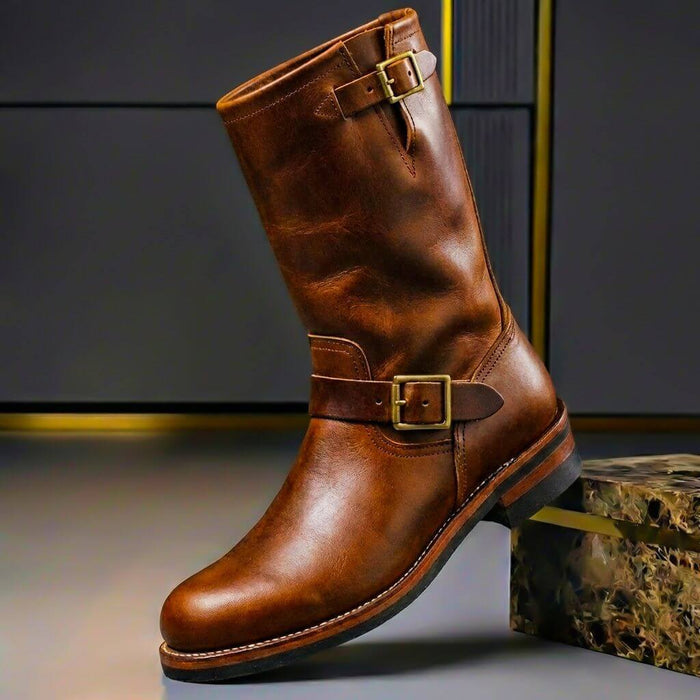 Buckled Aged Leather Boots