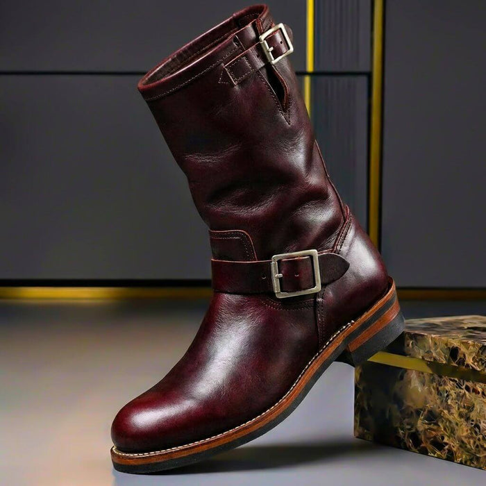Buckled Aged Leather Boots