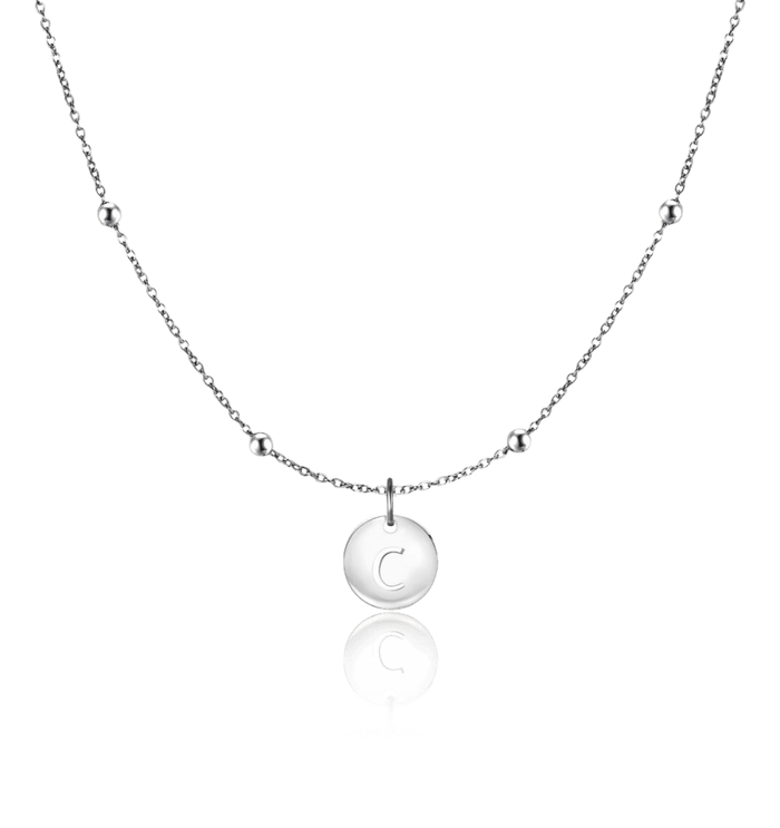 Camila | Silver Initial Circle Necklace