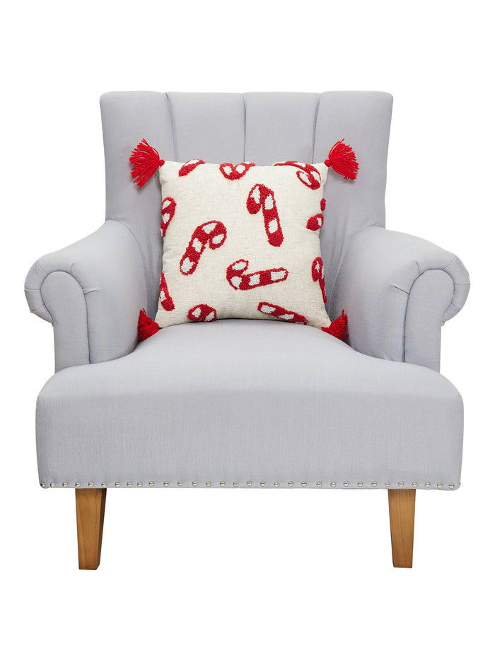 Candy Canes w/Tassels Tufted Pillow