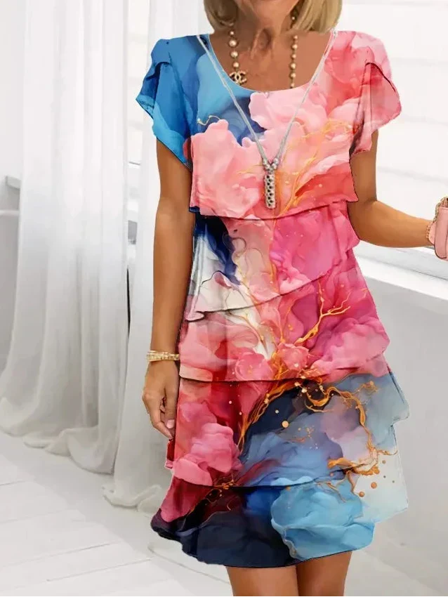 Caroline | Sleeve Puffed and Floral Print Midi Dress