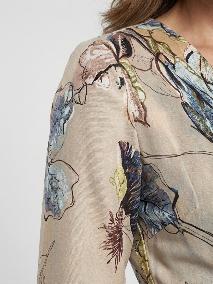 Caroline | Wrap Floral with Sleeve Three Quarter Maxi Dress