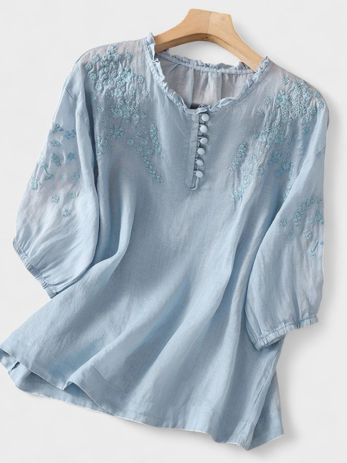 Cassiana | Cotton and Linen Embroidered Blouse