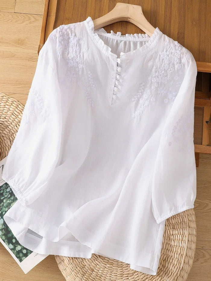 Cassiana | Cotton and Linen Embroidered Blouse