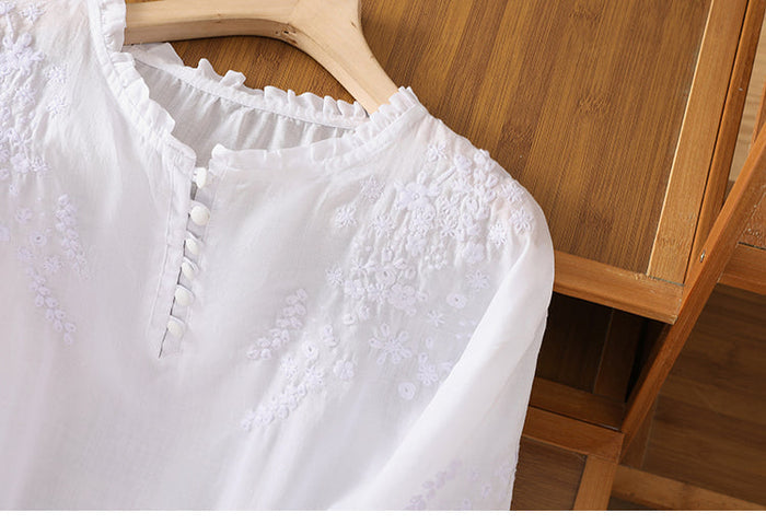 Cassiana | Cotton and Linen Embroidered Blouse