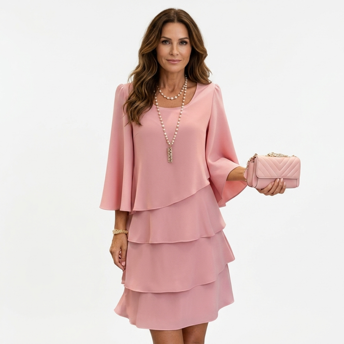 Catherine | Midi Dress with Ruffle Detail in Layered