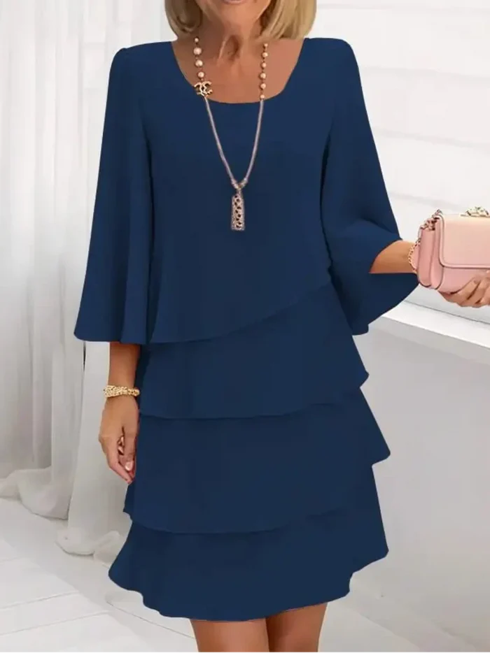 Catherine | Midi Dress with Ruffle Detail in Layered