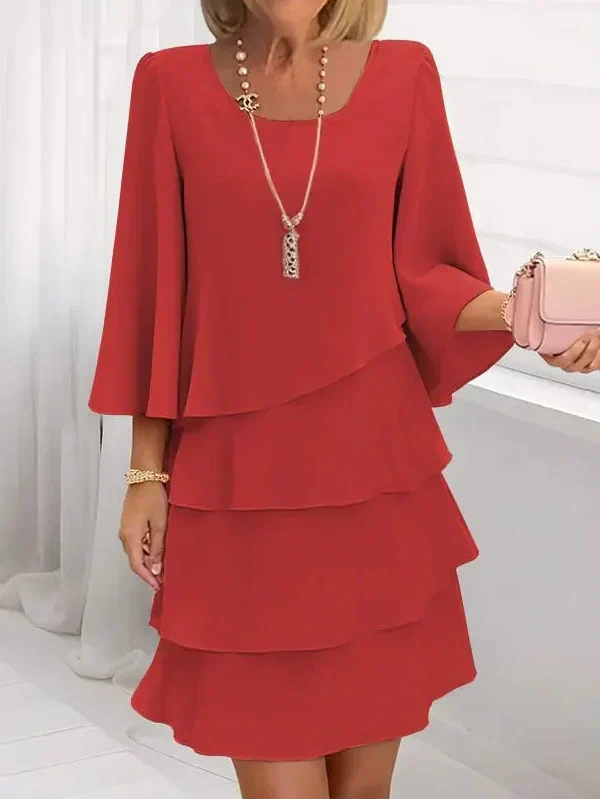 Catherine | Midi Dress with Ruffle Detail in Layered