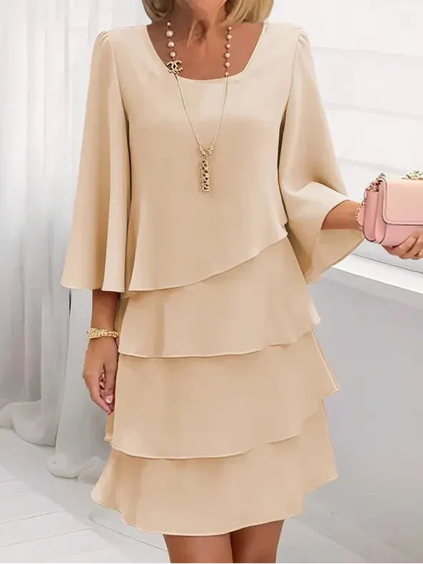 Catherine | Midi Dress with Ruffle Detail in Layered