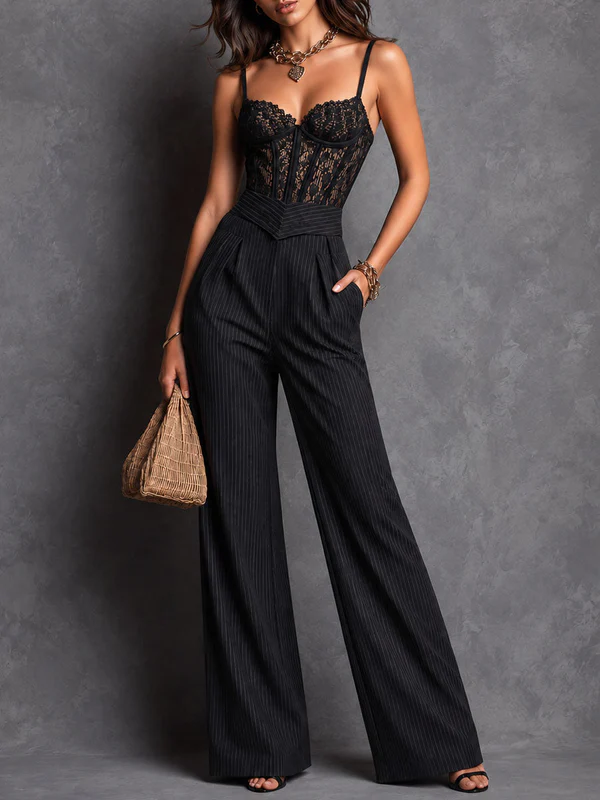 Celeste | Jumpsuit Pinstriped Lace Belted