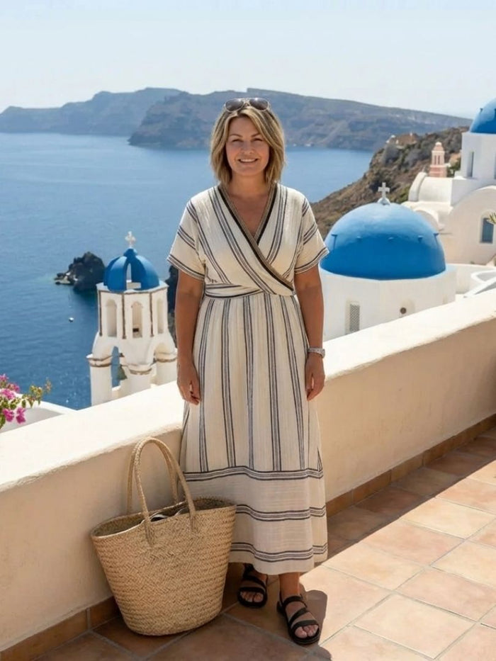 Chantal | Wrap Short-Sleeve with V-Neck Midi Dress