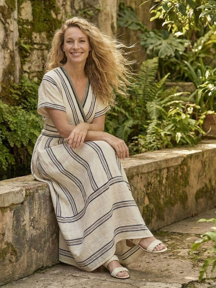 Chantal | Wrap Short-Sleeve with V-Neck Midi Dress