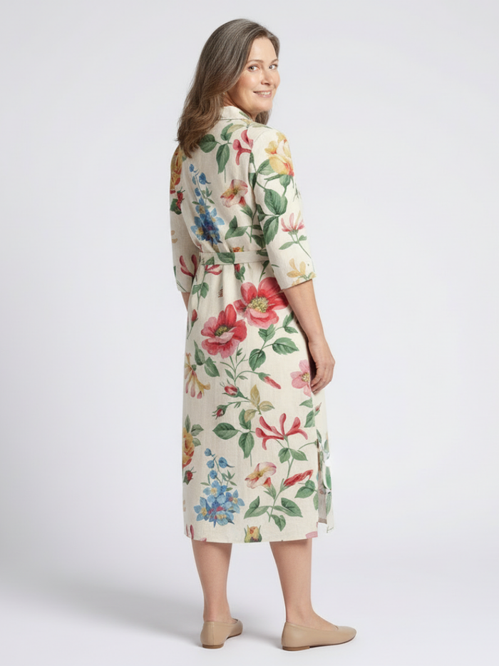 Charlotte | Floral and Short-Sleeve with Button Detail Midi Dress