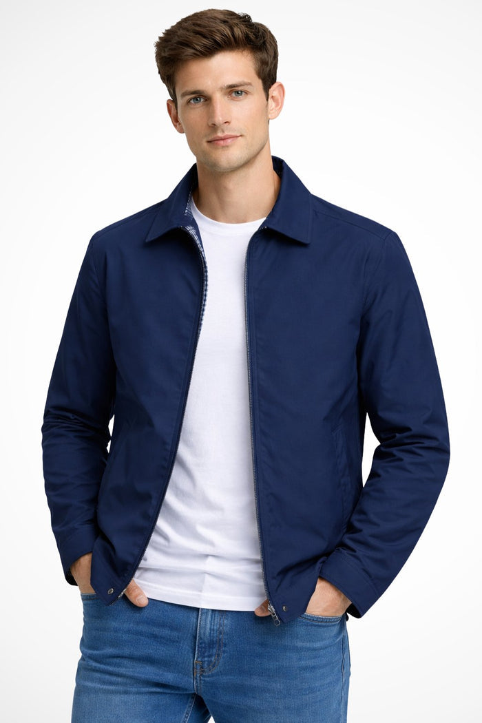 Check-Lined Harrington Jacket