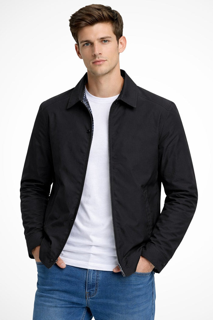 Check-Lined Harrington Jacket