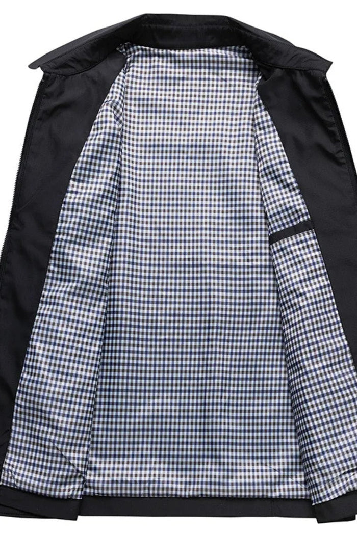 Check-Lined Harrington Jacket