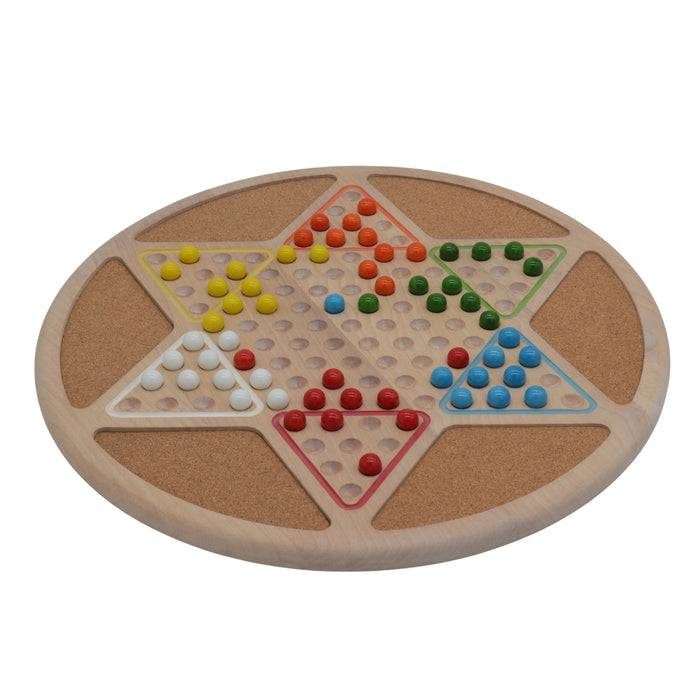 CHINESE CHECKERS | 42 cm | Solid Wood with Cork Inlays | Marbles