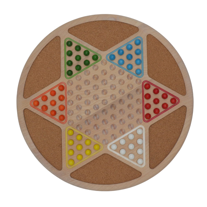 CHINESE CHECKERS | 42 cm | Solid Wood with Cork Inlays | Marbles