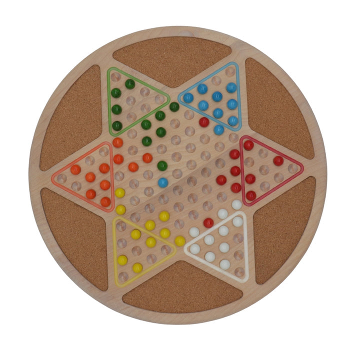 CHINESE CHECKERS | 42 cm | Solid Wood with Cork Inlays | Marbles