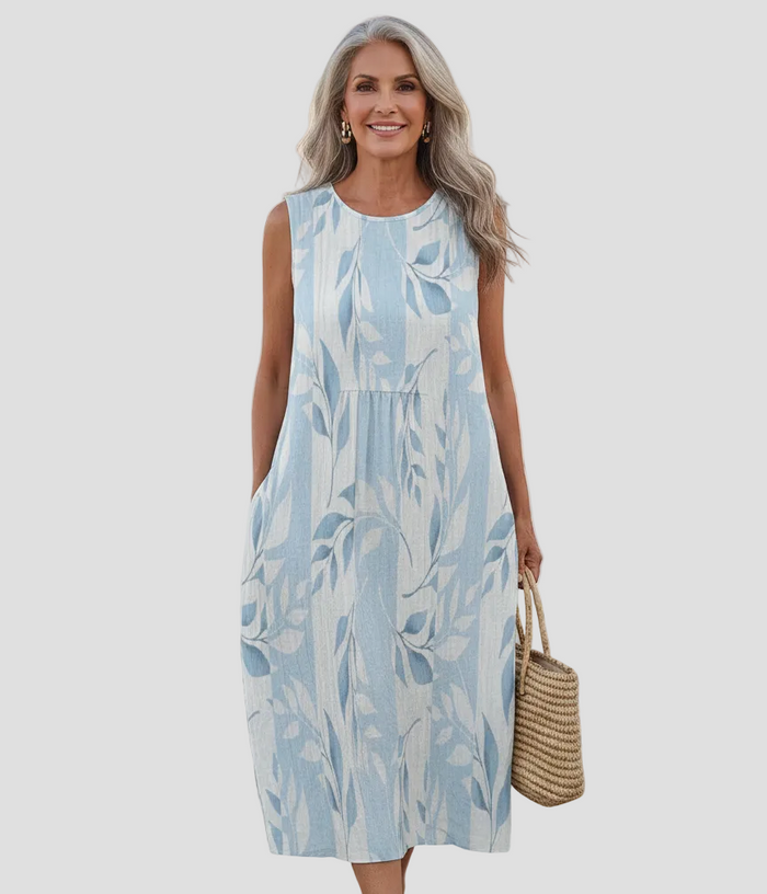 Chrysoula | Midi Dress with Printed Leaf