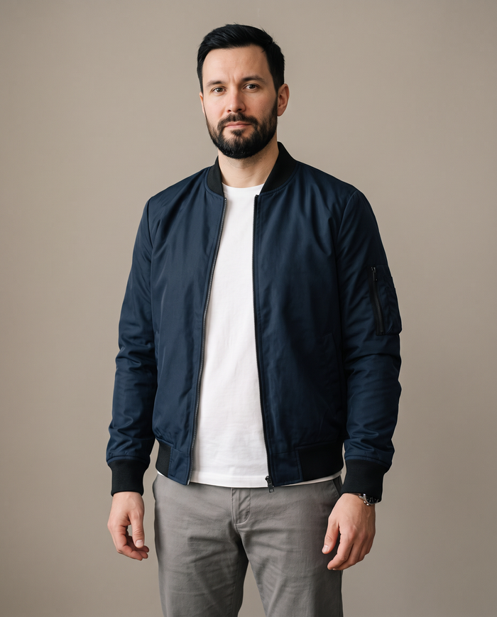 Classic bomber jacket on model