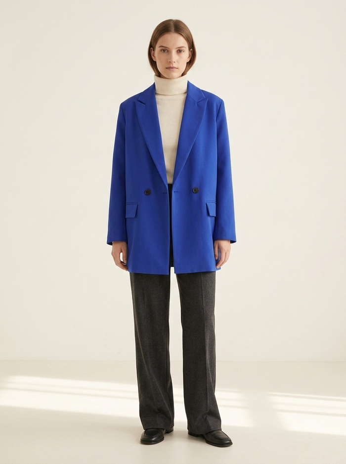 Coat Oversized Line Modern dark blue - editorial hero
